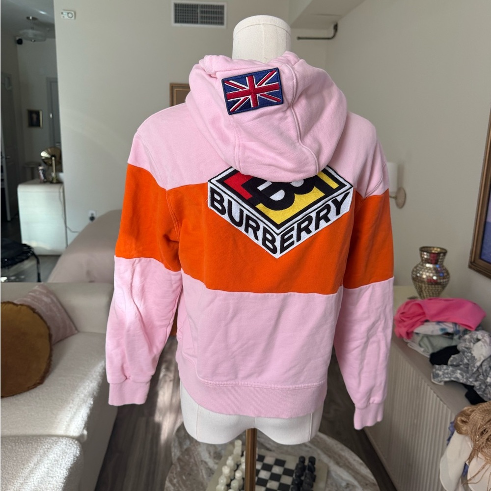 Burberry limited edition CANDY PINK PANELED hoodie Colorblock BB Logo Small